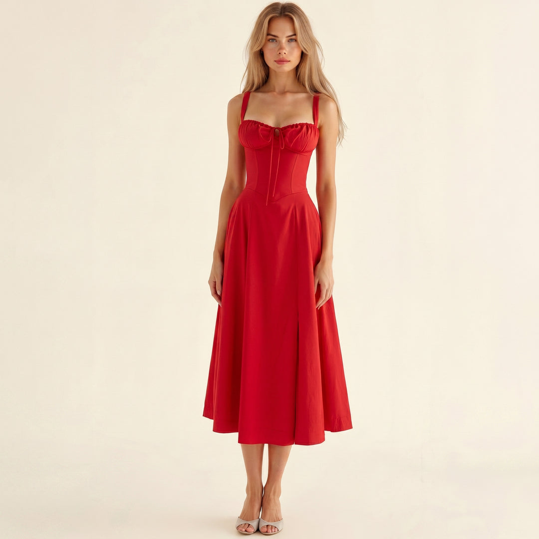 Georgia - Women's Summer Sweetheart Neck Midi Dress