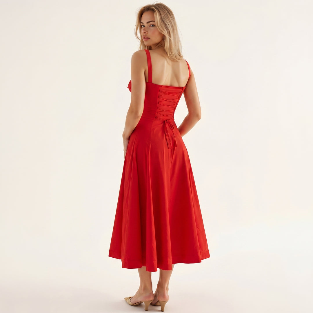 Georgia - Women's Summer Sweetheart Neck Midi Dress