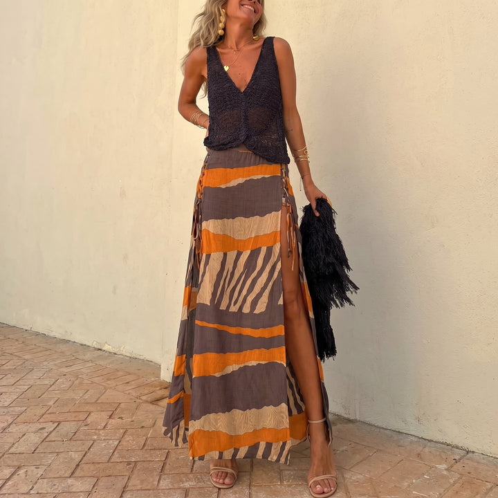 Freya - Women's Summer Boho Striped Maxi Skirt