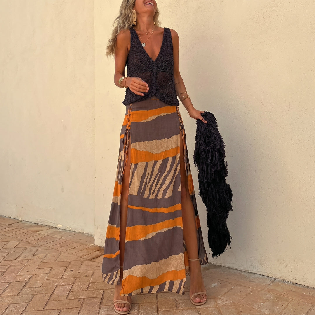 Freya - Women's Summer Boho Striped Maxi Skirt