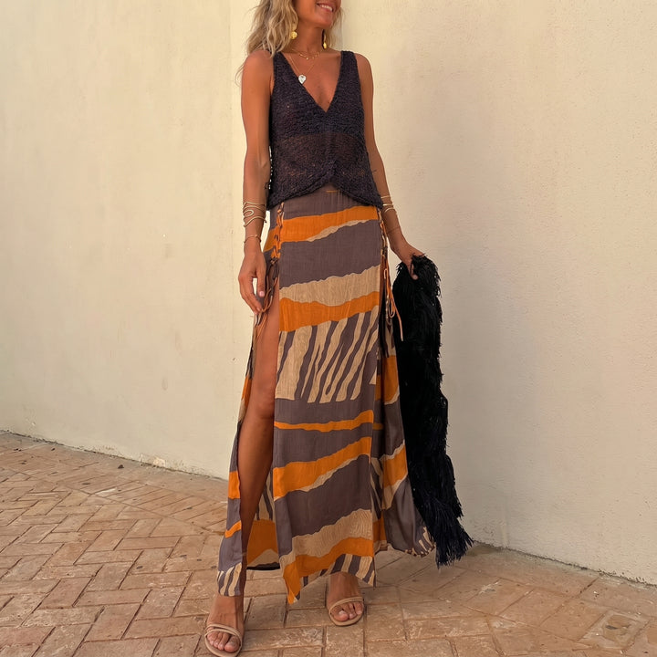 Freya - Women's Summer Boho Striped Maxi Skirt