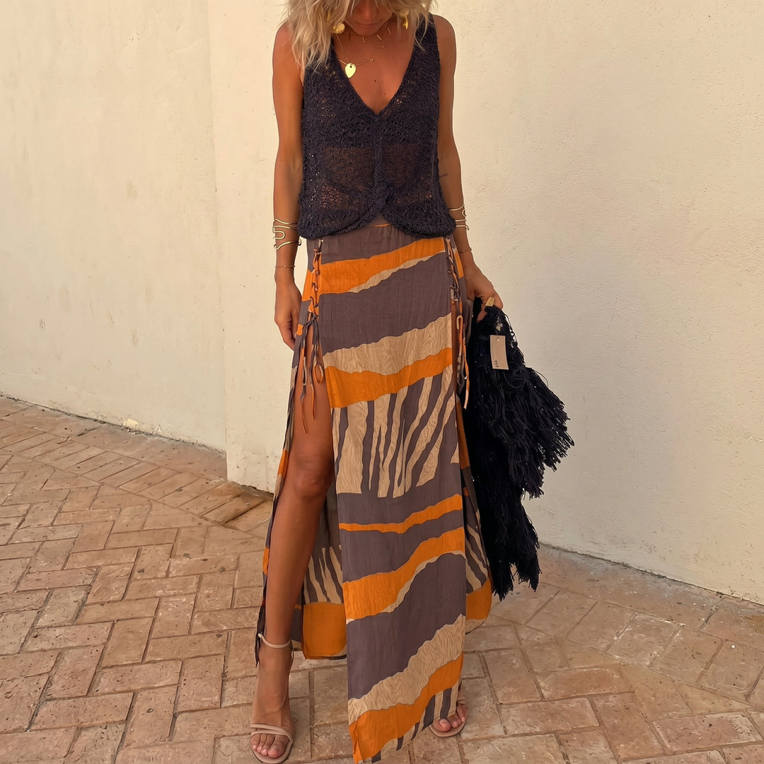 Freya - Women's Summer Boho Striped Maxi Skirt
