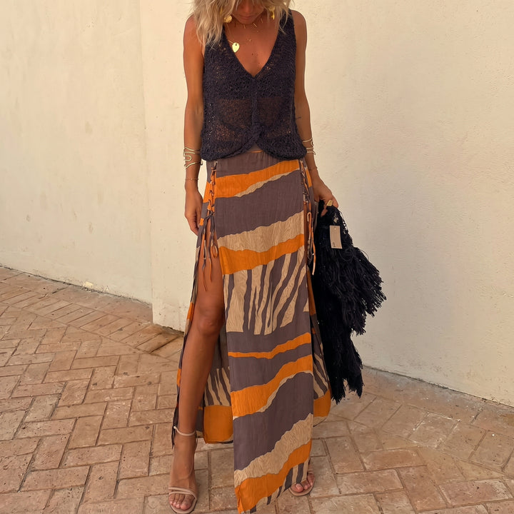 Freya - Women's Summer Boho Striped Maxi Skirt