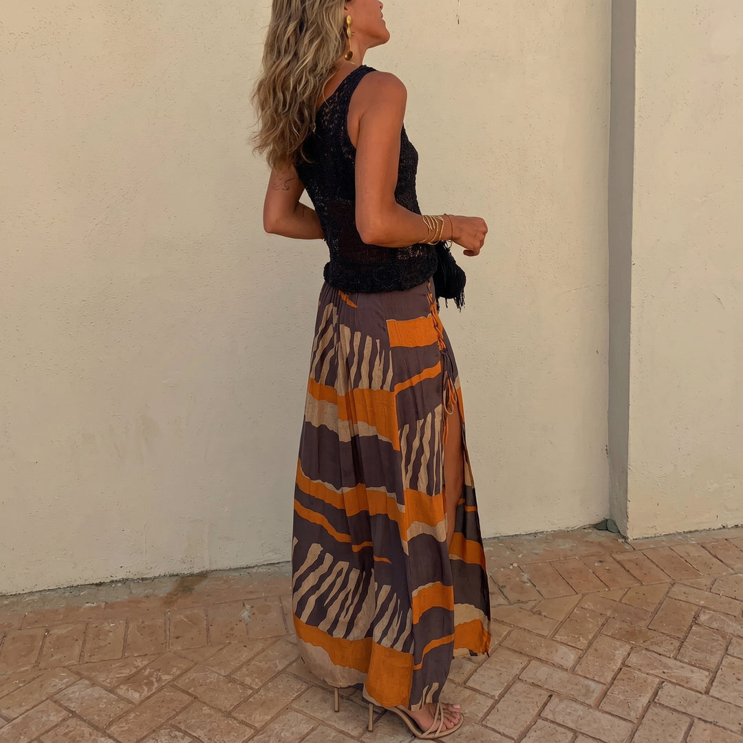 Freya - Women's Summer Boho Striped Maxi Skirt