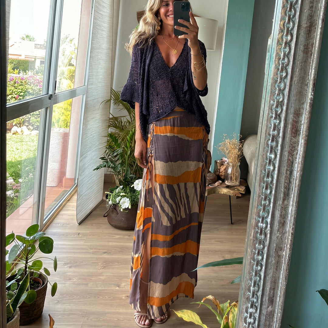 Freya - Women's Summer Boho Striped Maxi Skirt