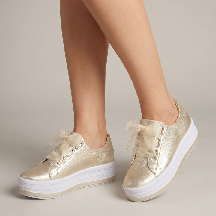 Carina - Women's Ribbon Lace-Up Platform Trainers