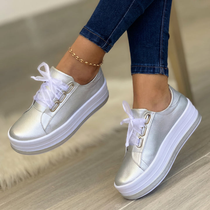 Carina - Women's Ribbon Lace-Up Platform Trainers