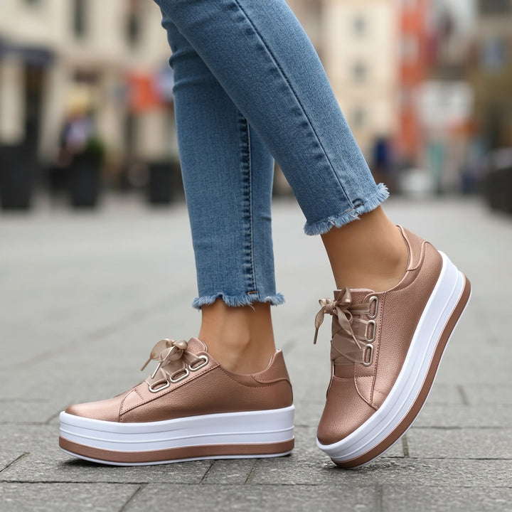 Carina - Women's Ribbon Lace-Up Platform Trainers