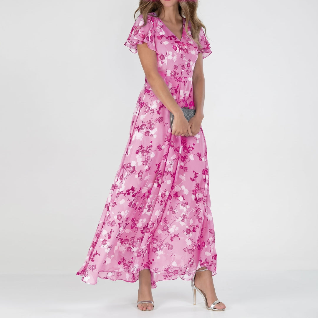 Georgia - Women's Summer Floral Flutter Sleeve Maxi Dress