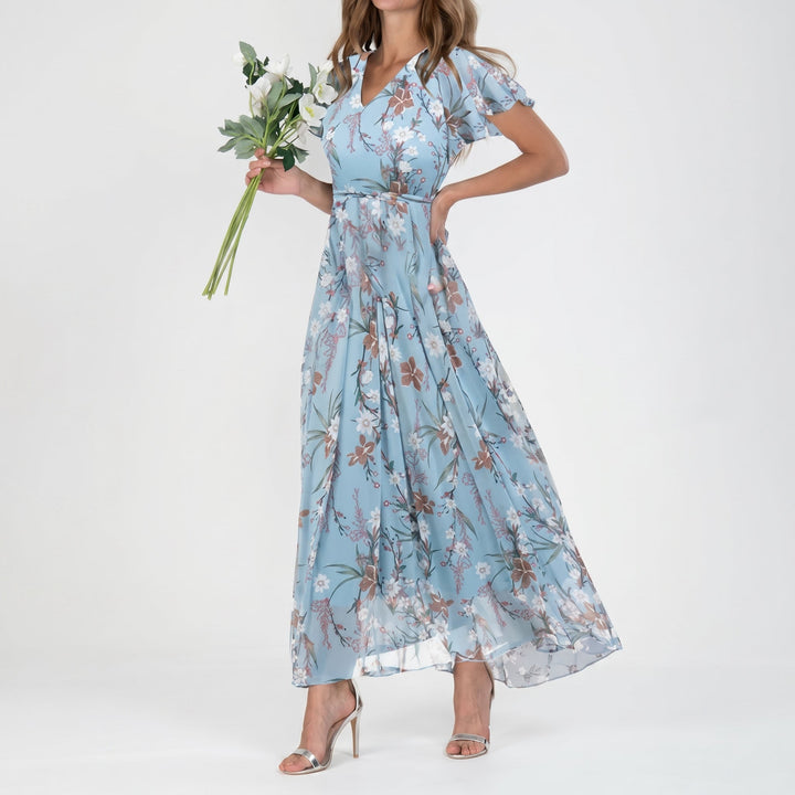 Georgia - Women's Summer Floral Flutter Sleeve Maxi Dress