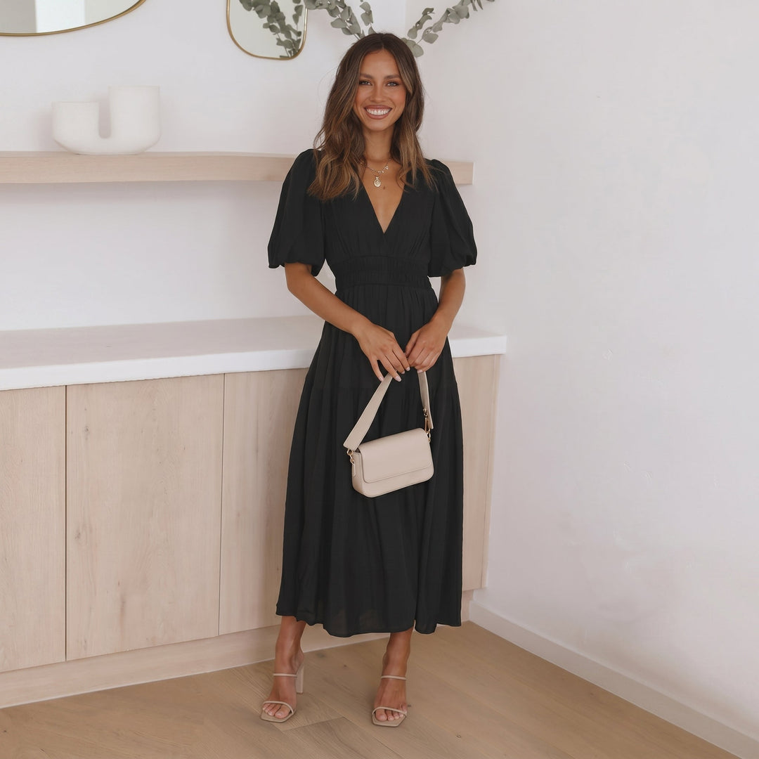 Emma - Women's Summer Puff Sleeve Midi Dress