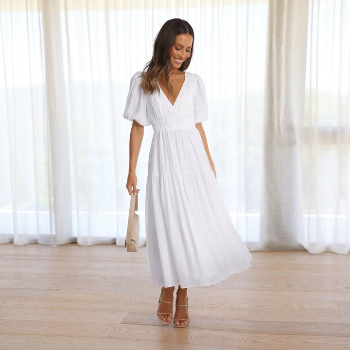 Emma - Women's Summer Puff Sleeve Midi Dress