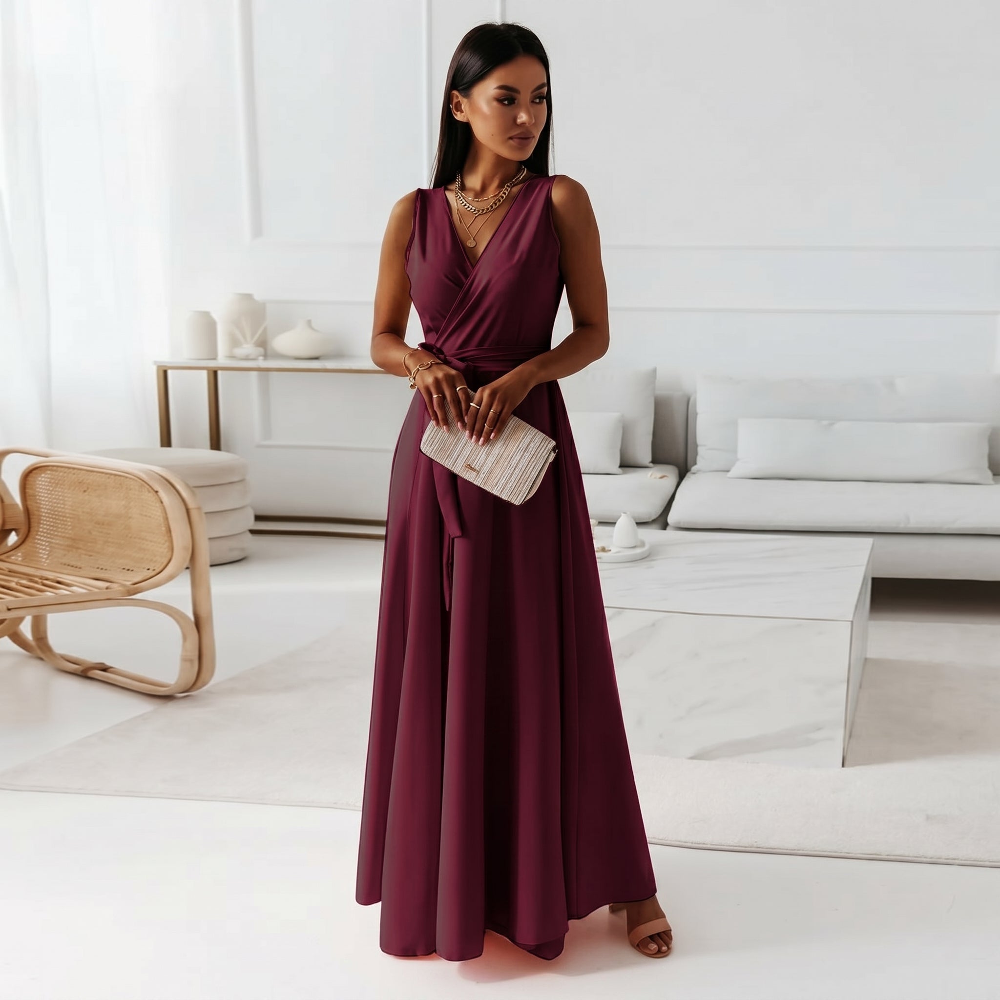 Isabella - Women's Wedding Guest Wrap Sleeveless  Maxi Dress