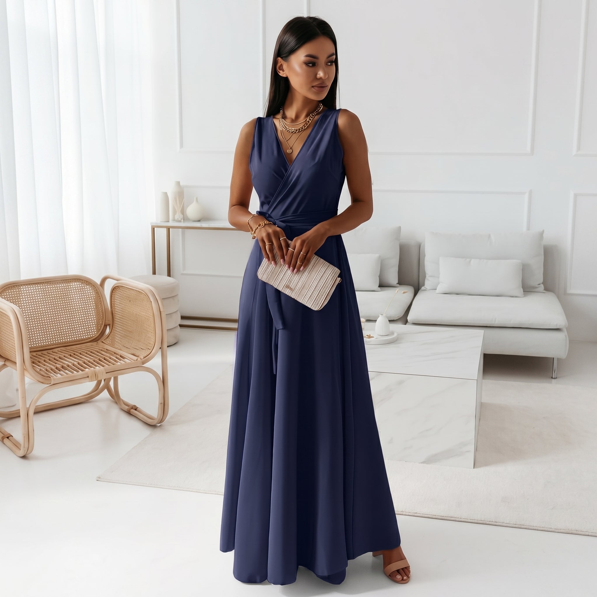 Isabella - Women's Wedding Guest Wrap Sleeveless  Maxi Dress