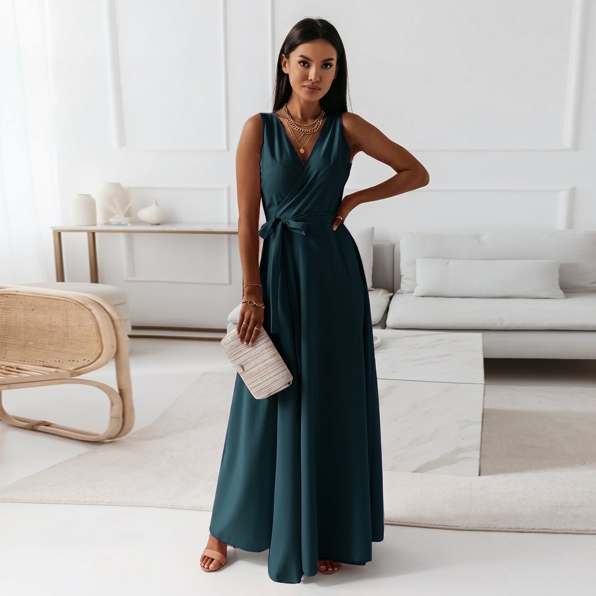 Isabella - Women's Wedding Guest Wrap Sleeveless  Maxi Dress