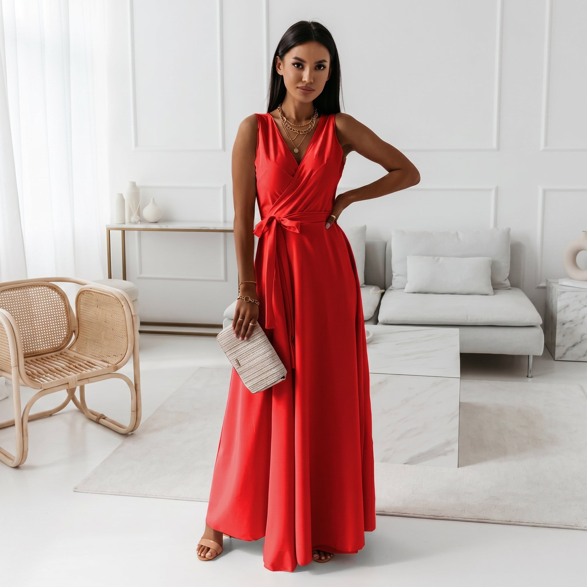 Isabella - Women's Wedding Guest Wrap Sleeveless  Maxi Dress