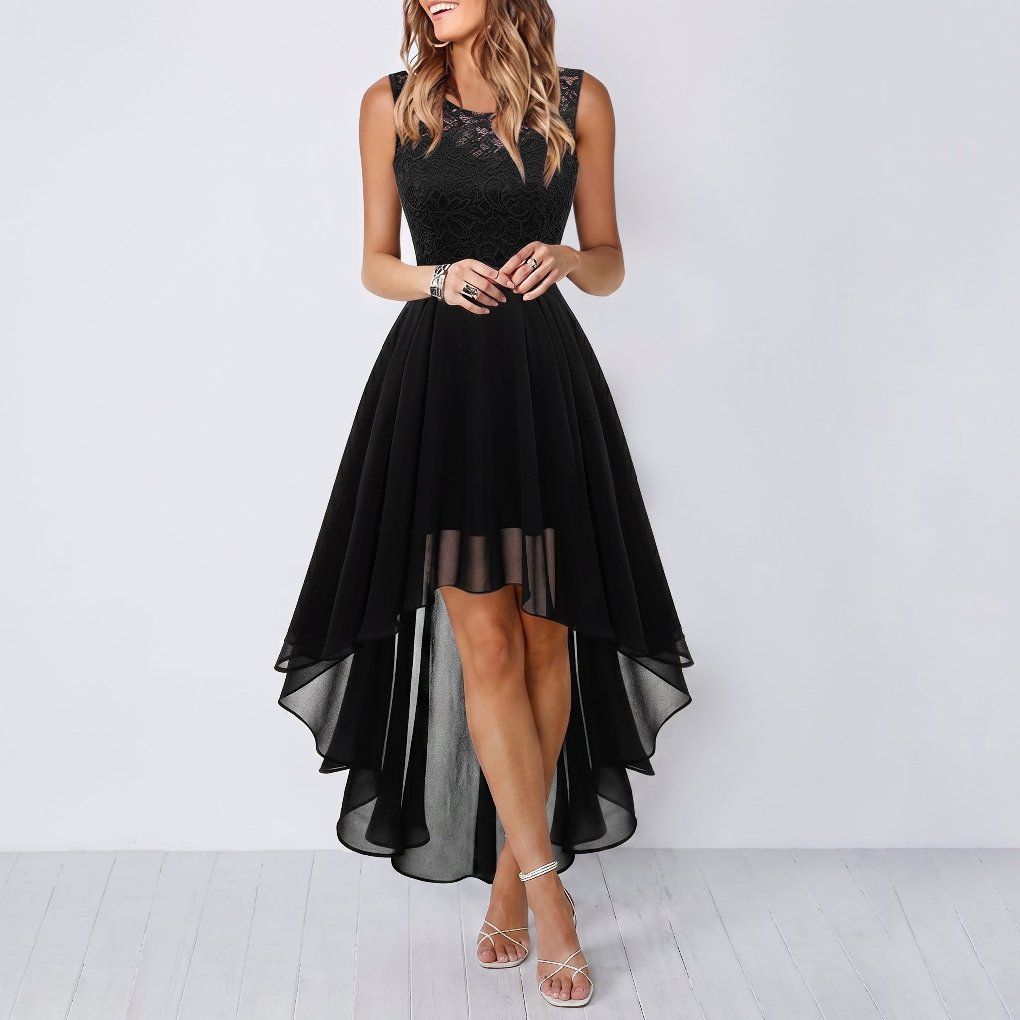 Rosie - Women's Party Lace Bodice High-Low Midi Dress