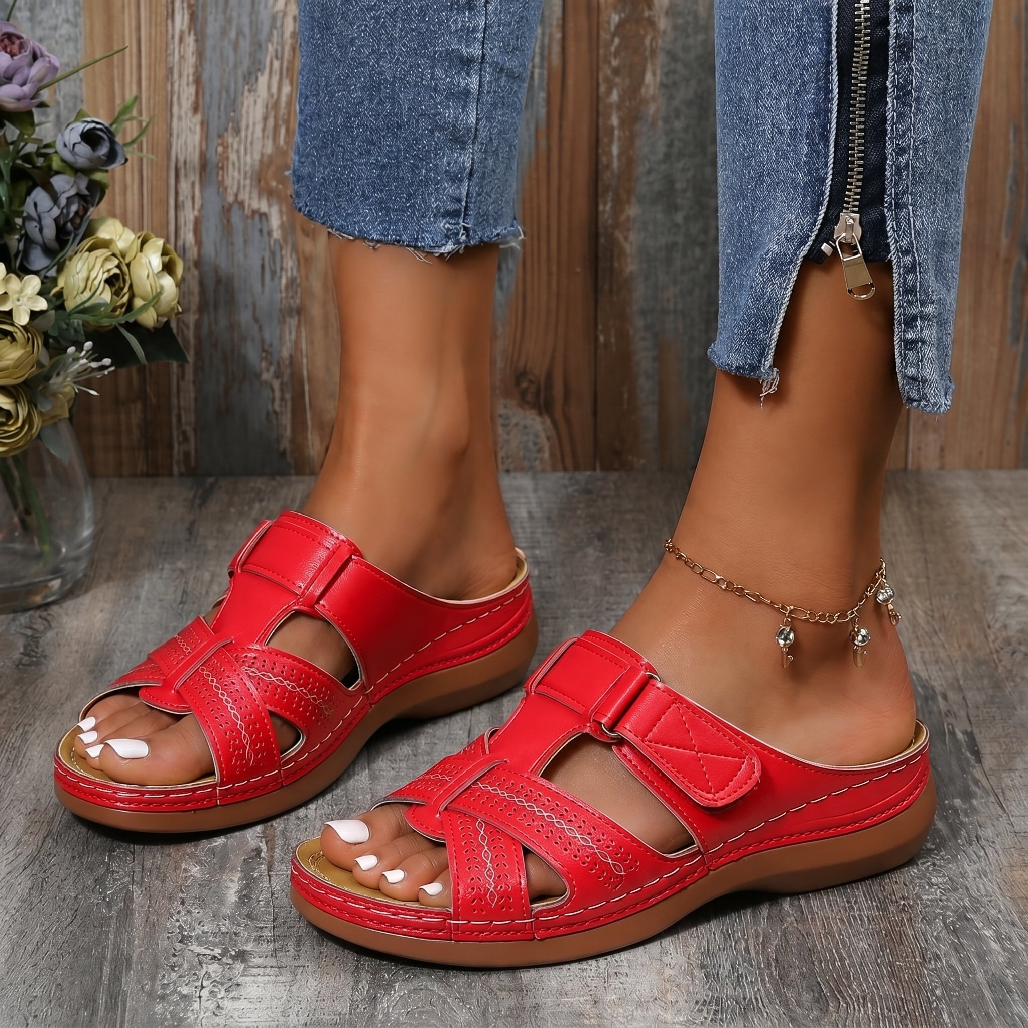 Anelie - Women's Orthopaedic Buckle Strap Wedge Sandals