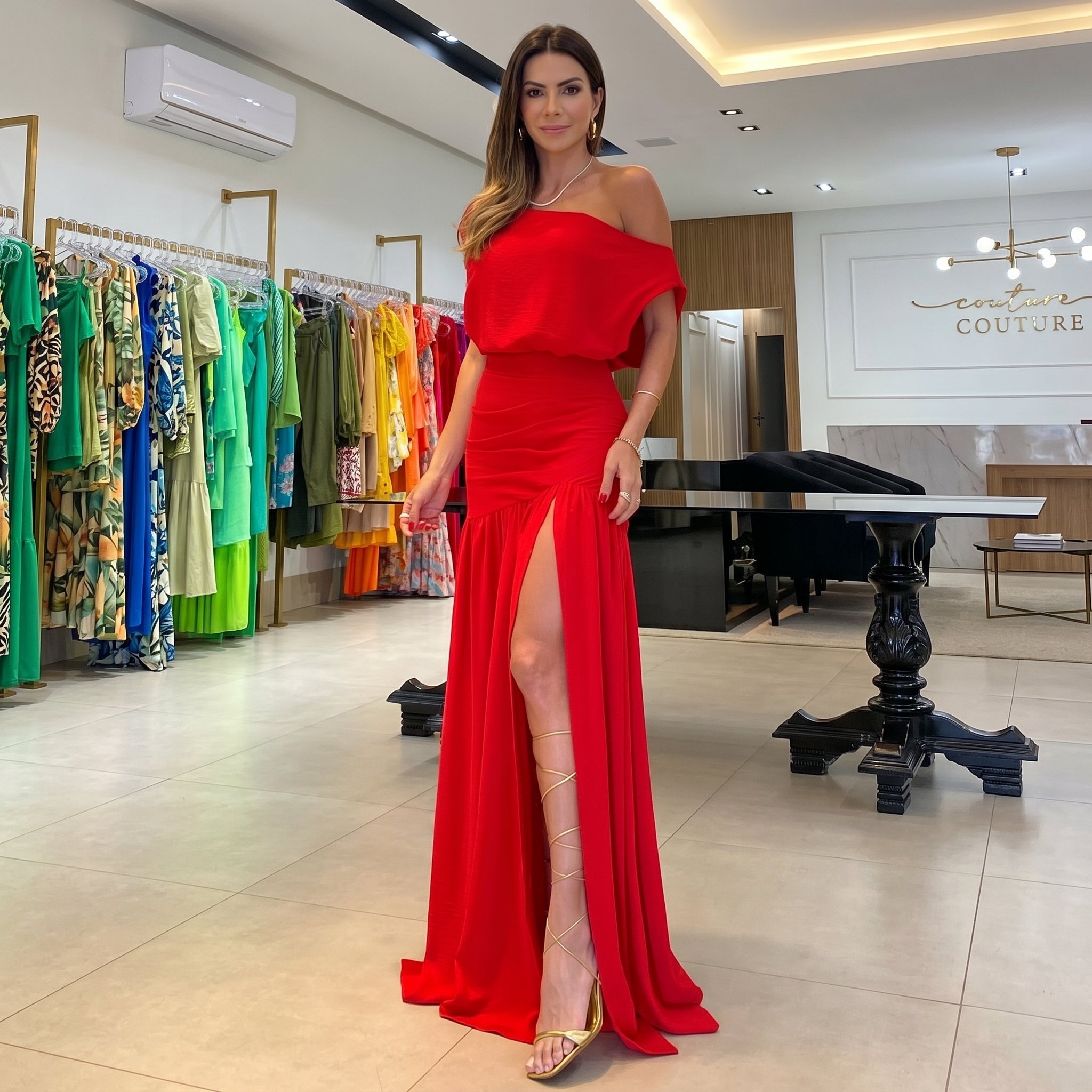 Sofia - Women's Evening Off-Shoulder Ruffle Maxi Dress with Side Split
