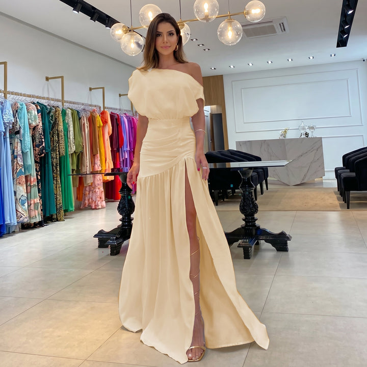 Sofia - Women's Evening Off-Shoulder Ruffle Maxi Dress with Side Split