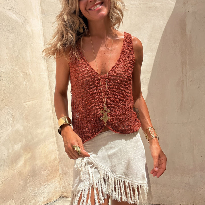 Phoebe - Women's Boho Crochet Sleeveless V-Neck Top