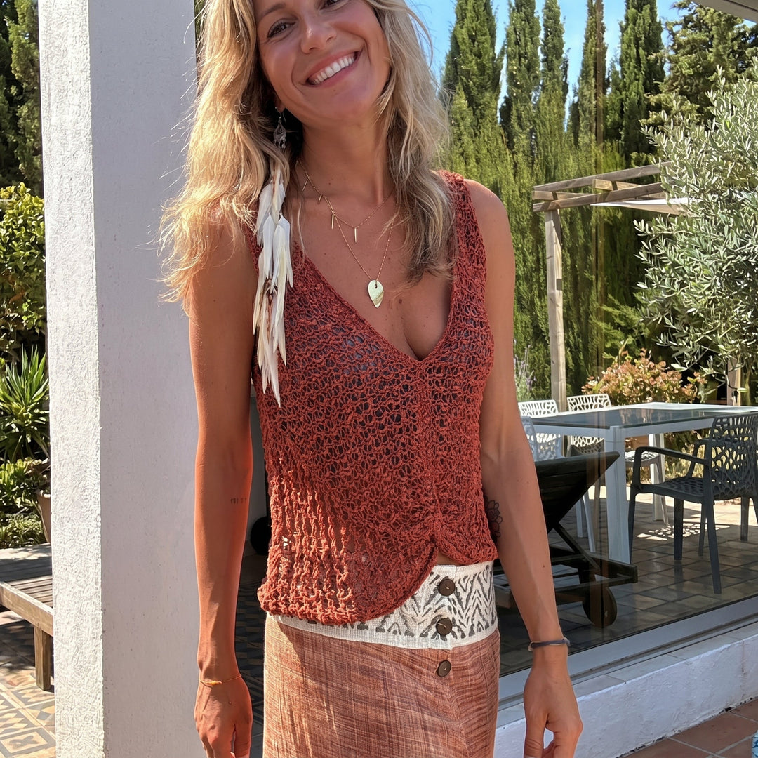 Phoebe - Women's Boho Crochet Sleeveless V-Neck Top