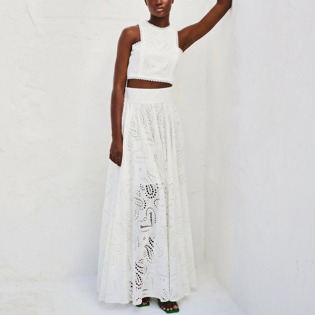 Phoebe - Women's Lace Sleeveless Crop Top and Maxi Skirt Set