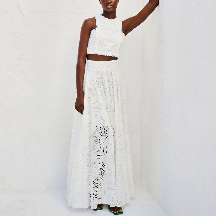 Phoebe - Women's Lace Sleeveless Crop Top and Maxi Skirt Set