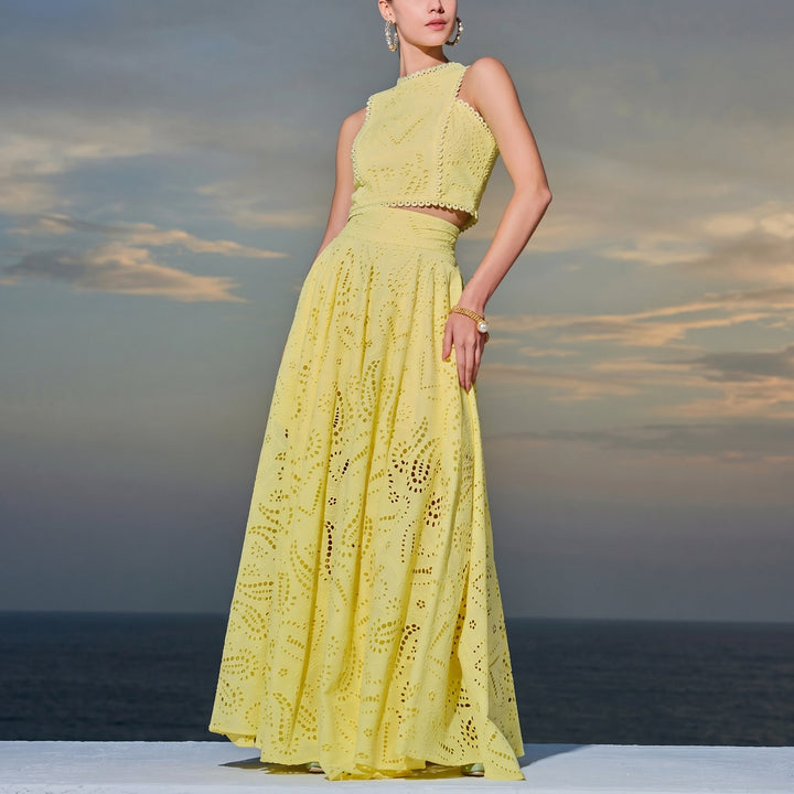 Phoebe - Women's Lace Sleeveless Crop Top and Maxi Skirt Set