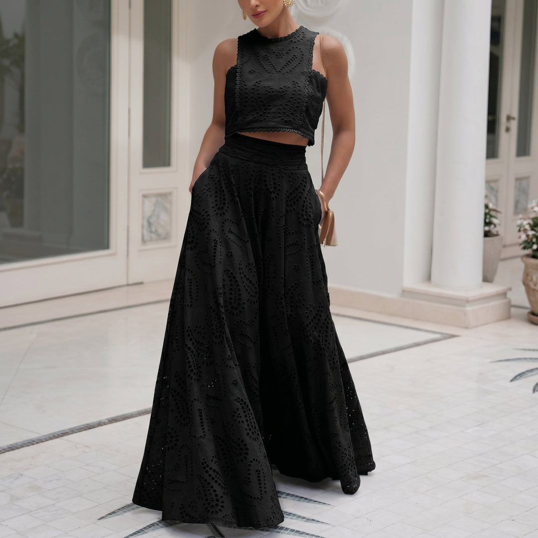 Phoebe - Women's Lace Sleeveless Crop Top and Maxi Skirt Set