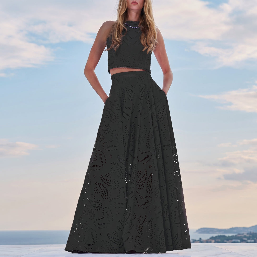 Phoebe - Women's Lace Sleeveless Crop Top and Maxi Skirt Set