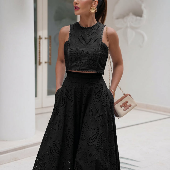 Phoebe - Women's Lace Sleeveless Crop Top and Maxi Skirt Set