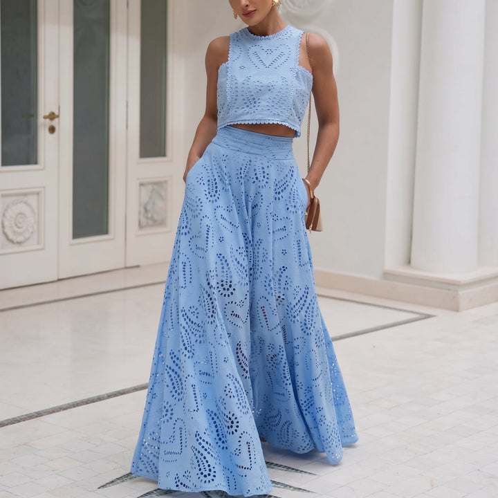 Phoebe - Women's Lace Sleeveless Crop Top and Maxi Skirt Set