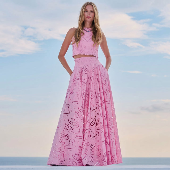 Phoebe - Women's Lace Sleeveless Crop Top and Maxi Skirt Set