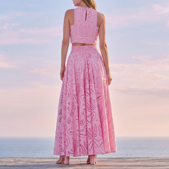 Phoebe - Women's Lace Sleeveless Crop Top and Maxi Skirt Set