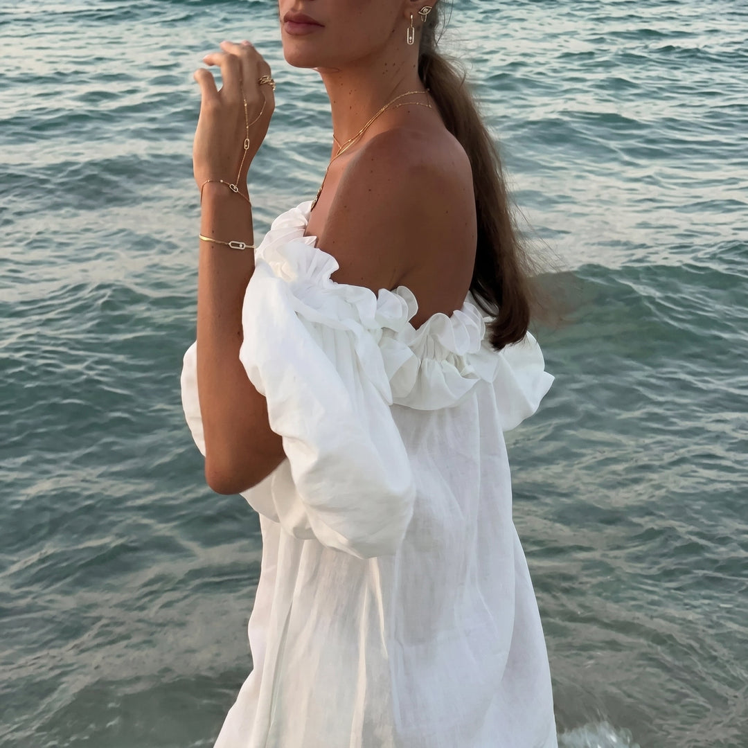 Clara - Women's Summer Off-Shoulder Ruffle Maxi Dress with Side Split