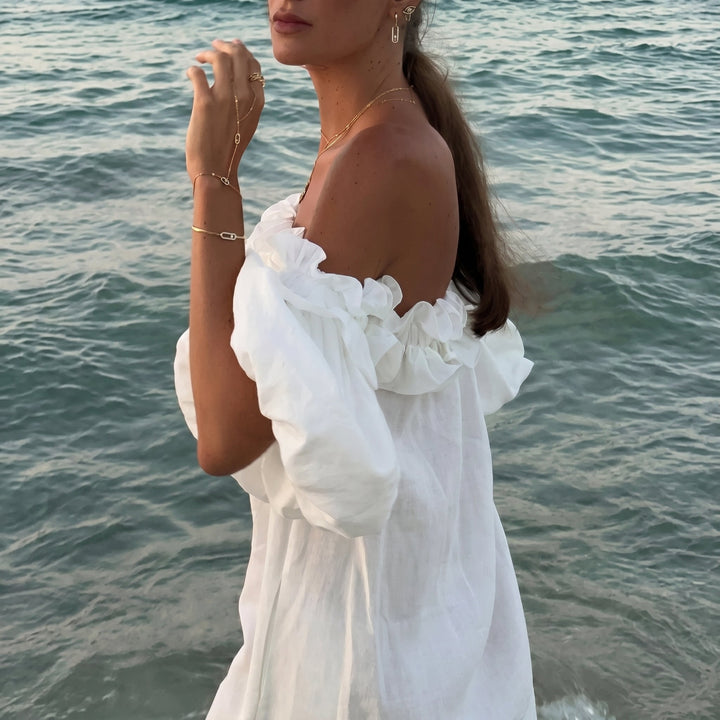 Clara - Women's Summer Off-Shoulder Ruffle Maxi Dress with Side Split