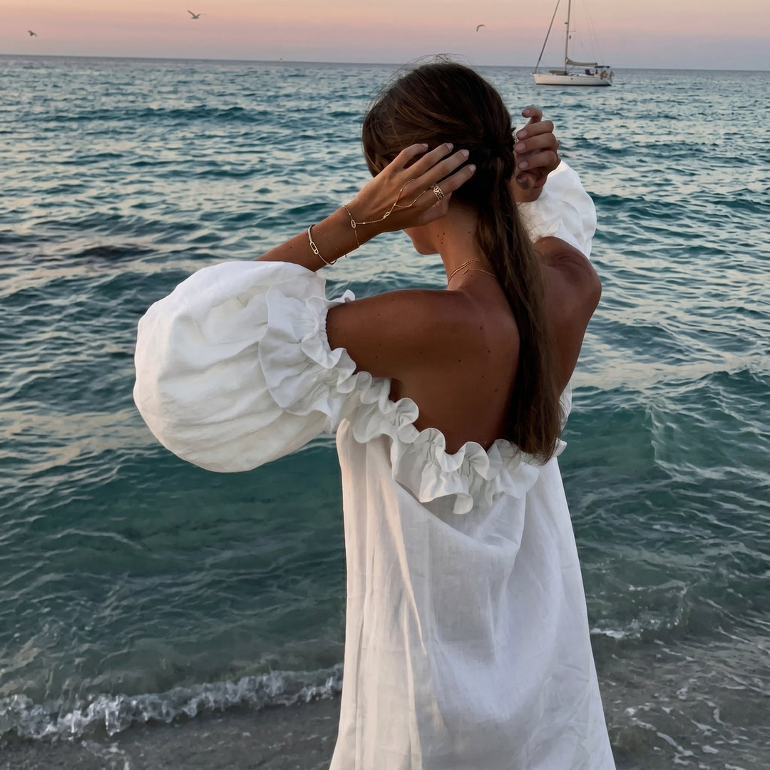 Clara - Women's Summer Off-Shoulder Ruffle Maxi Dress with Side Split