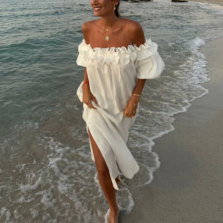 Clara - Women's Summer Off-Shoulder Ruffle Maxi Dress with Side Split