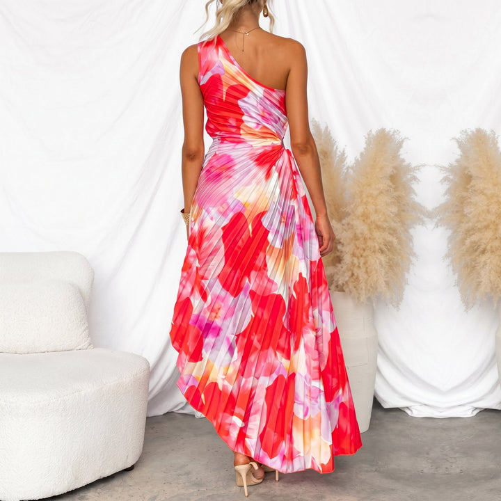 Clara - Women's Summer Floral One-Shoulder Ruched Maxi Dress