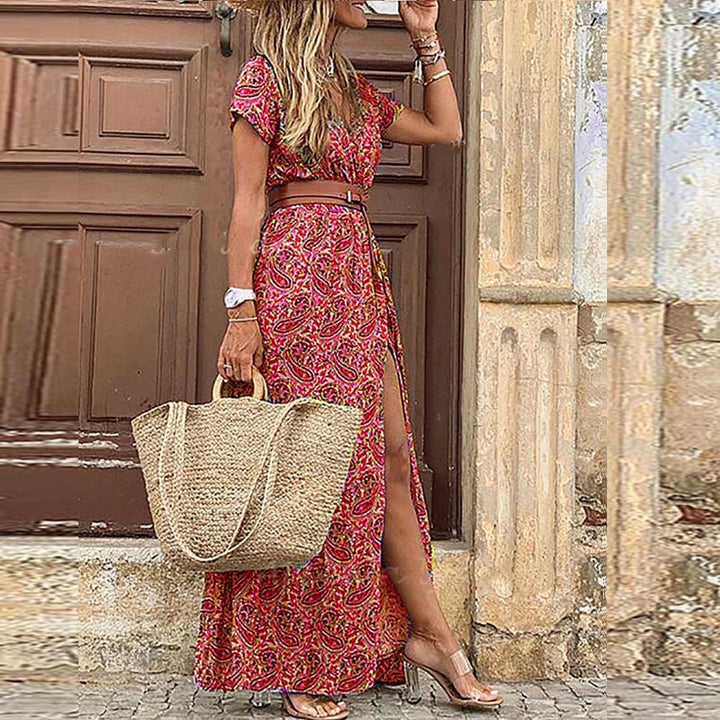 Freya - Women's Summer Boho Floral Wrap Maxi Dress with Belt