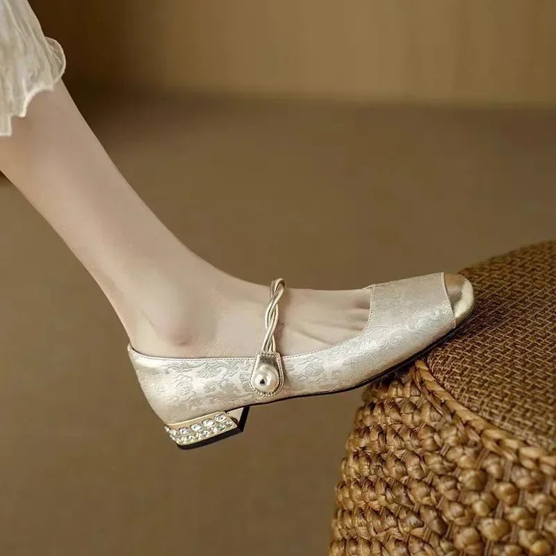 Cecilia - Women's Square Toe Mary Jane Pumps with Pearl Detail