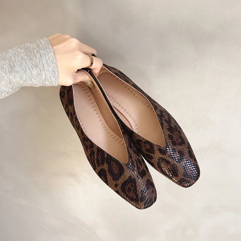 Alice - Women's Leopard Print Square Toe Ballet Flats