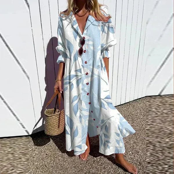 Clara - Women's Summer Print Button-Down Maxi Dress