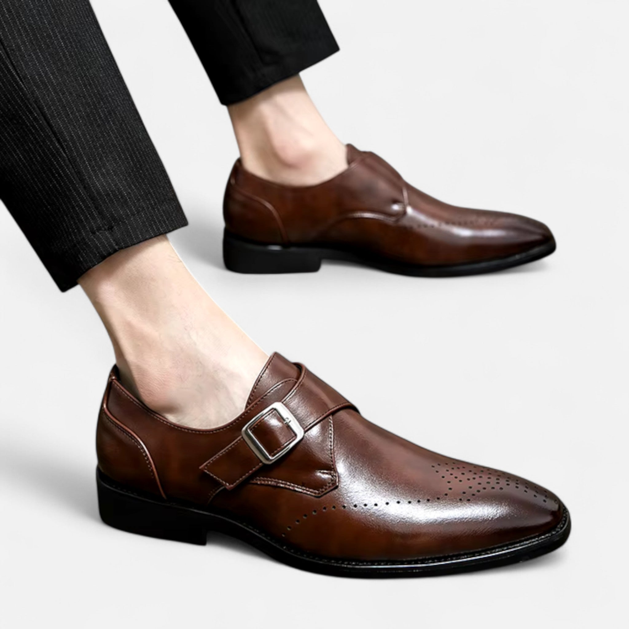 James - Men's Single Monk Strap Brogue Wedding Shoes