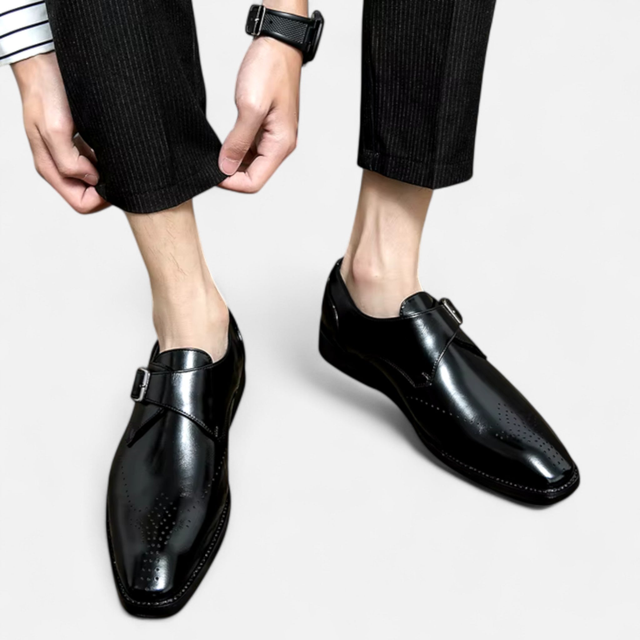 James - Men's Single Monk Strap Brogue Wedding Shoes