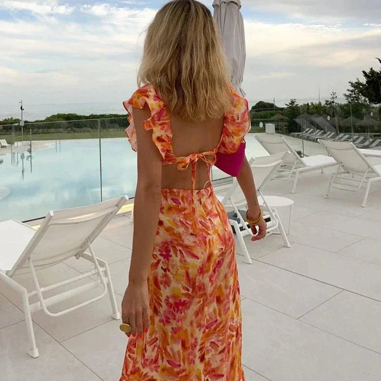 Clara - Women's Summer Floral Print Ruffle Maxi Dress