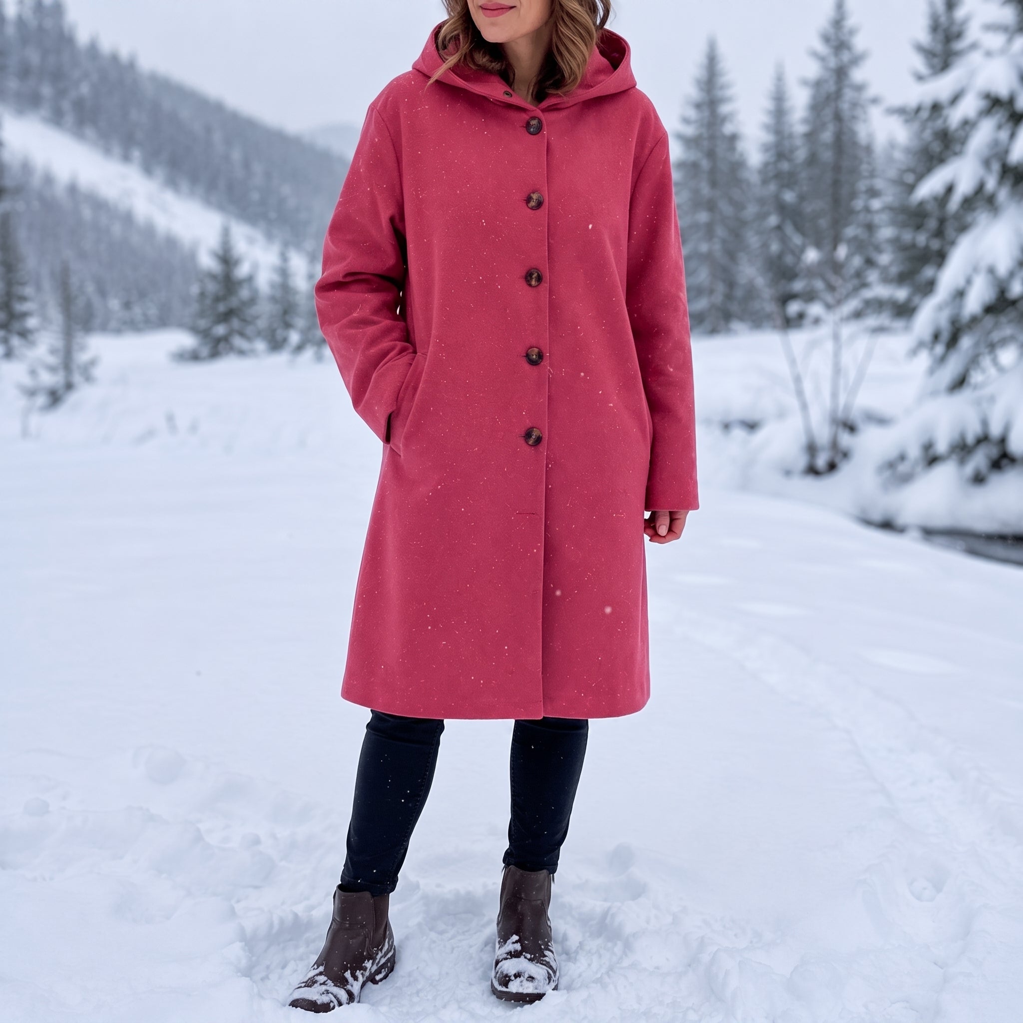 Charlotte - Women's Hooded Longline Coat with Button Placket