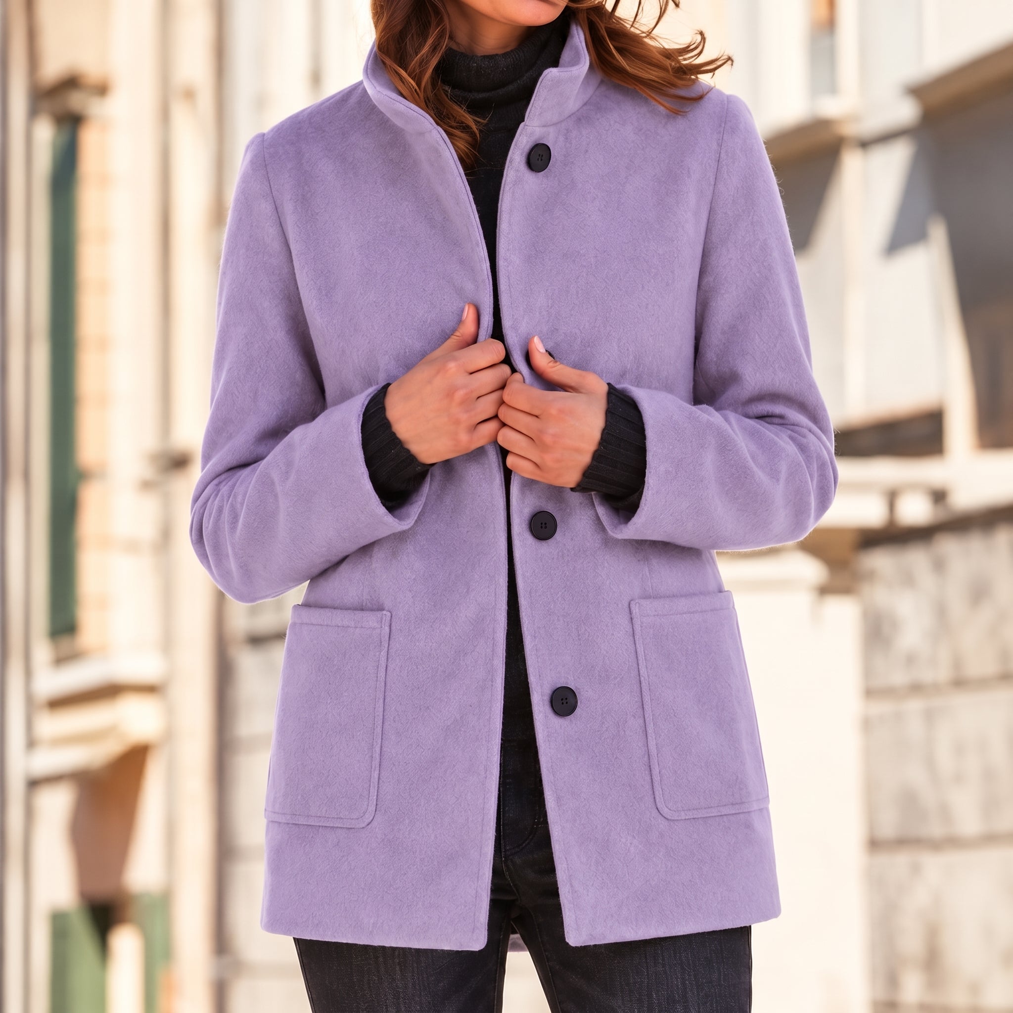 Charlotte - Women's Longline Wool-Look Coat with Stand Collar