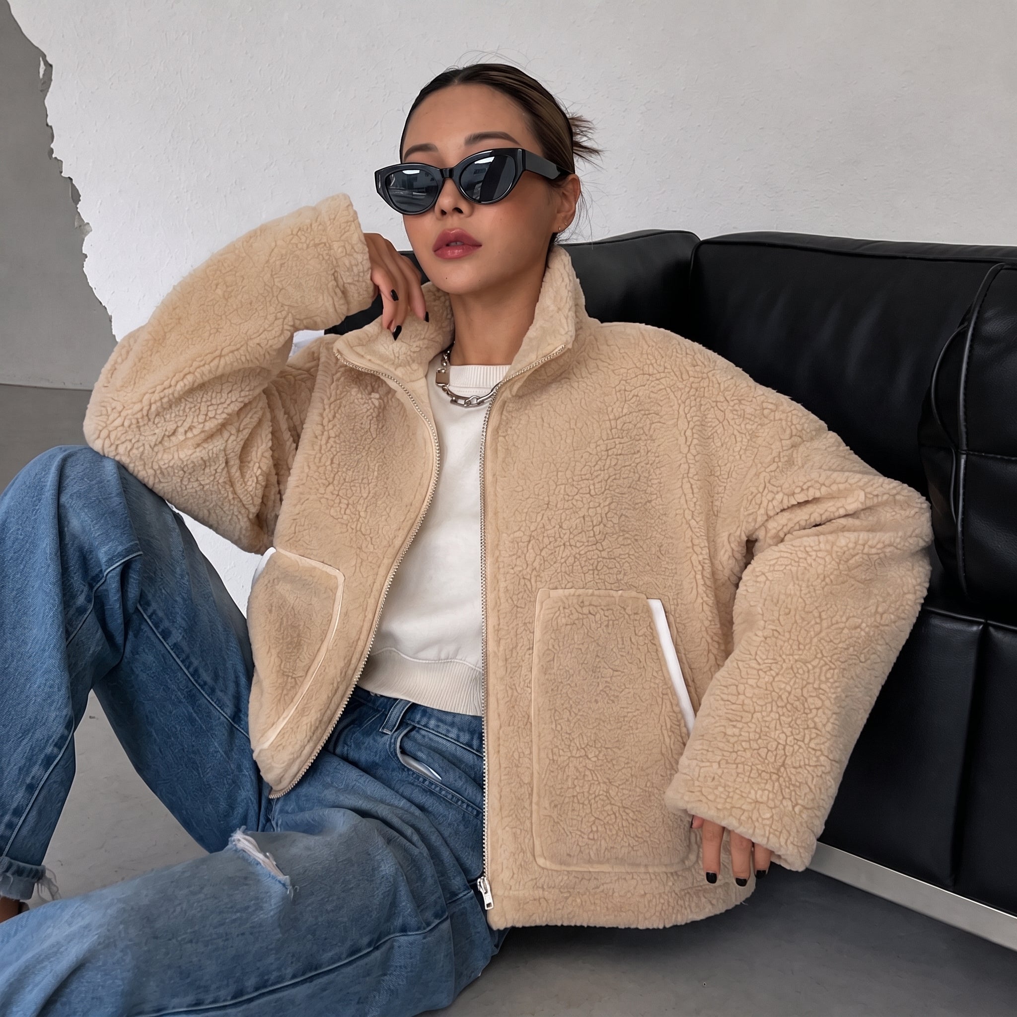 Isla - Women's Oversized Jacket with Stand Collar